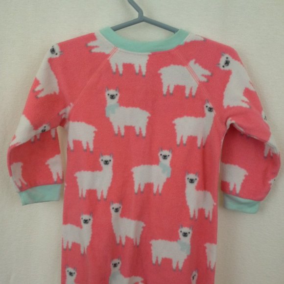 Childrens Place one-piece footed sleeper Size 18M 24M Llamas Orange green white - Picture 8 of 12